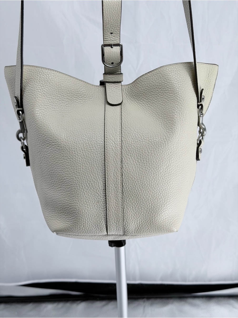 Treasure & Bond Pebbled Leather Shoulder Bag Light Stone Off White Purse Tote